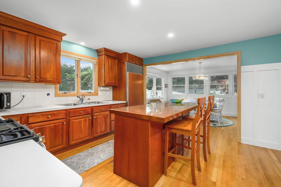 Kitchen with counter seating for two