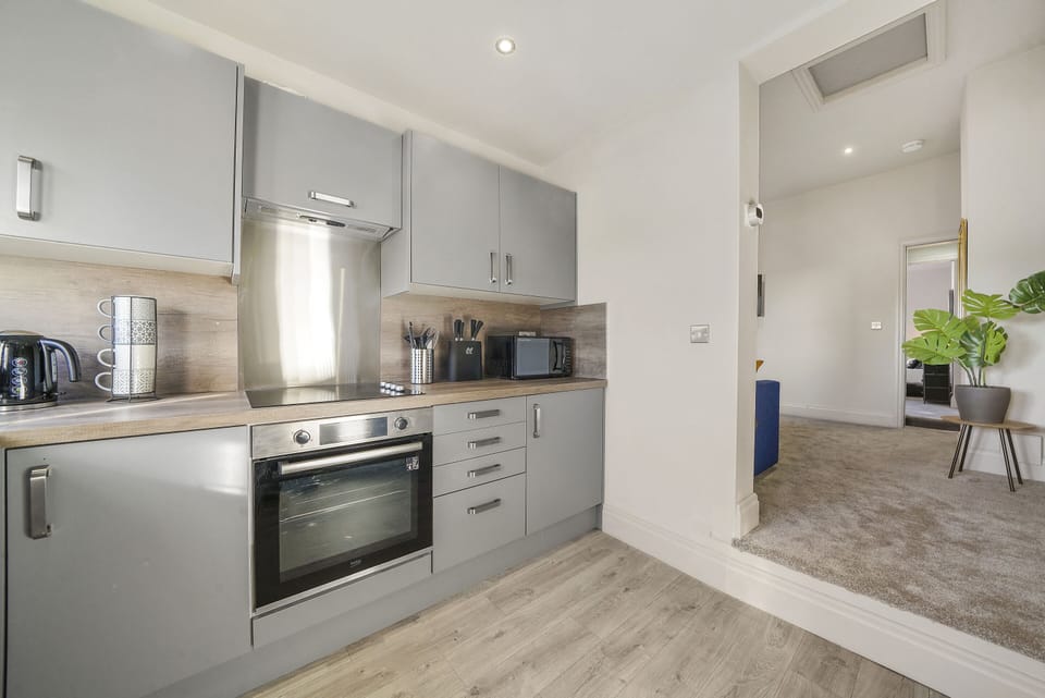 Kitchen through living room