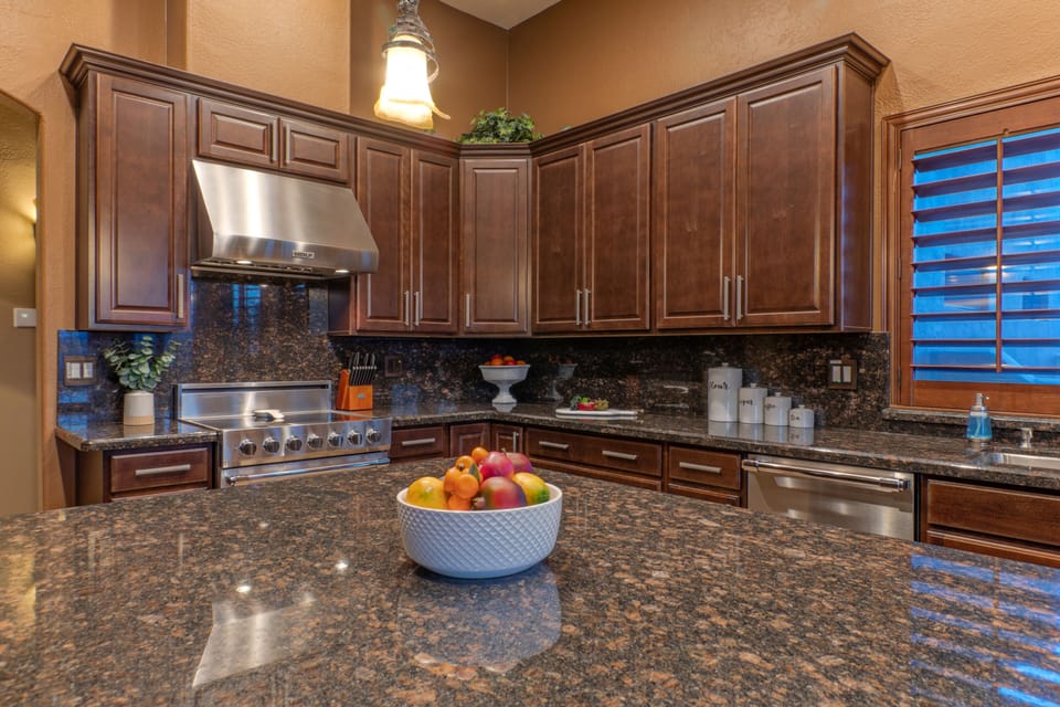 Kitchen is stocked with everything your chef needs to concoct tasty and healthy meals.