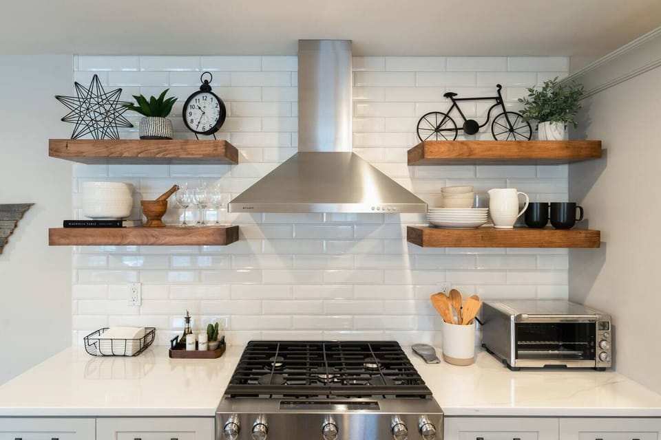 Kitchen essentials are provided such as cooking oil, a spice rack, and some basic condiments.