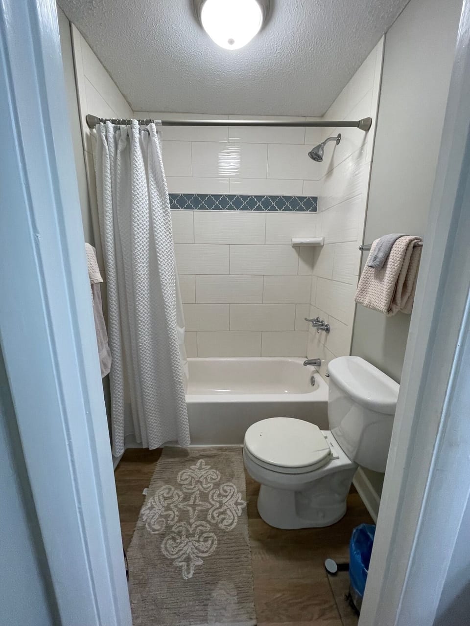 View of the tub/shower (remodeled in 2016).