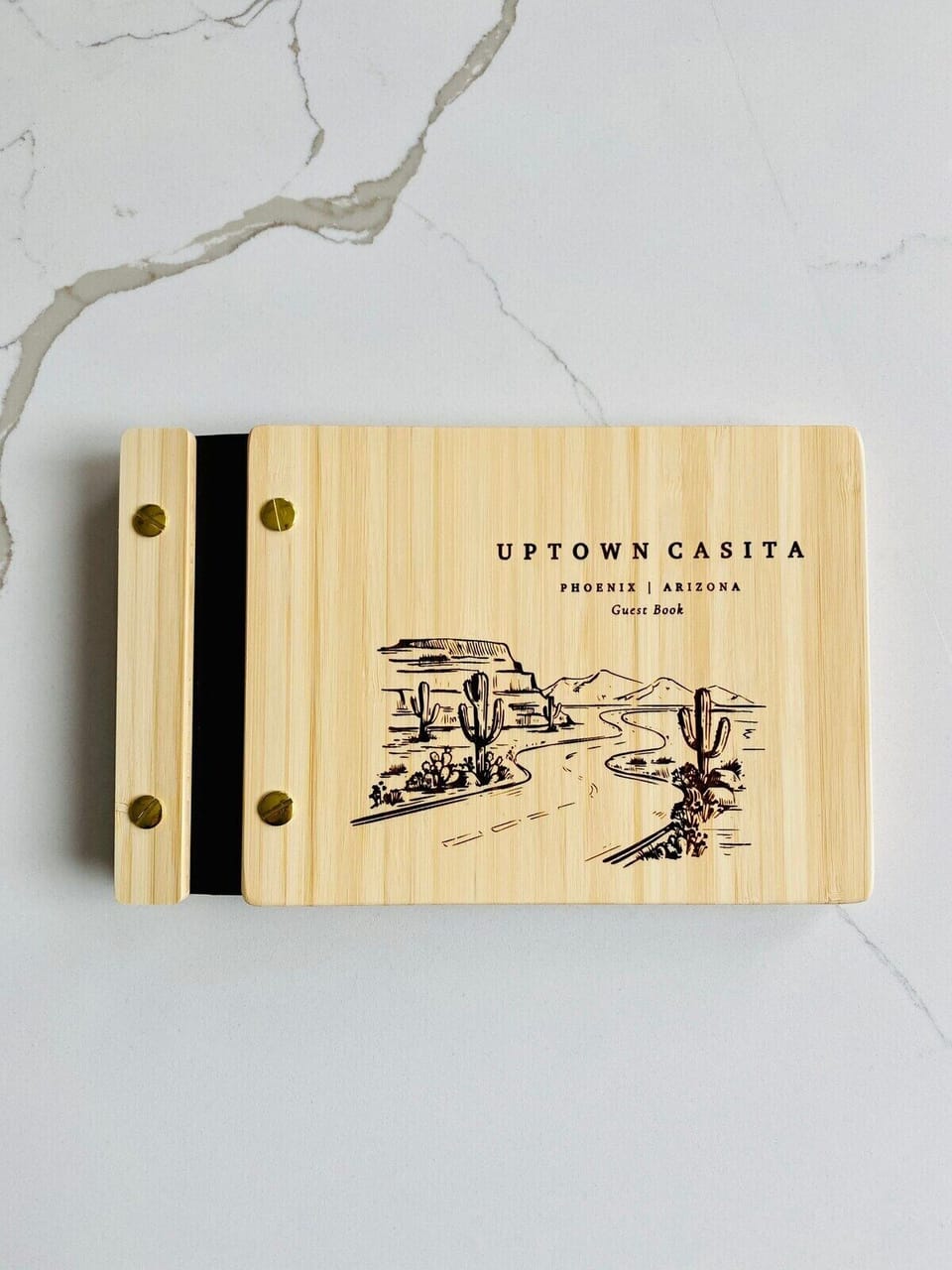 Custom engraved bamboo guest book