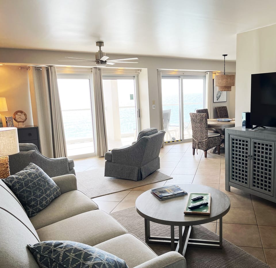 The living room next to the dining area 