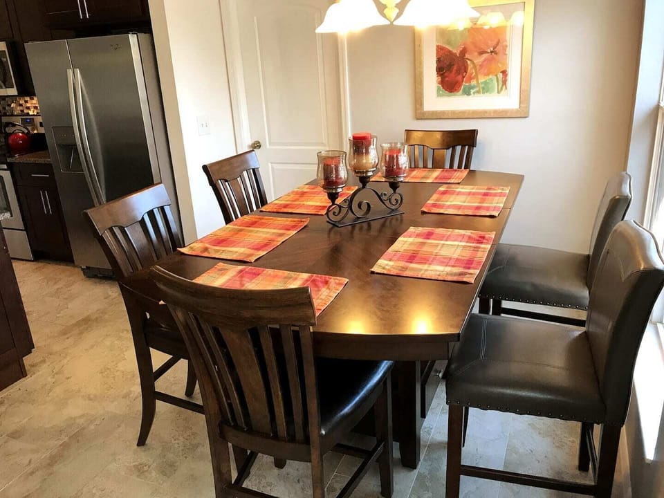 Dining table with seating for six.