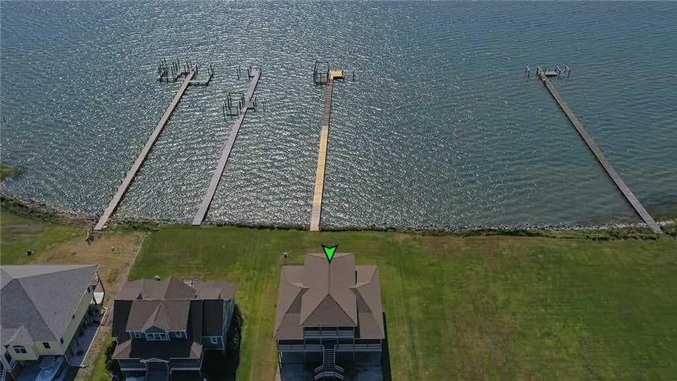 Aerial view of home and boat slip 