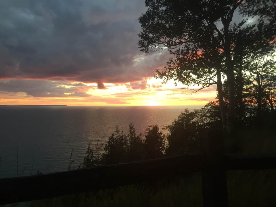 view over Lake Michigan at sunset 