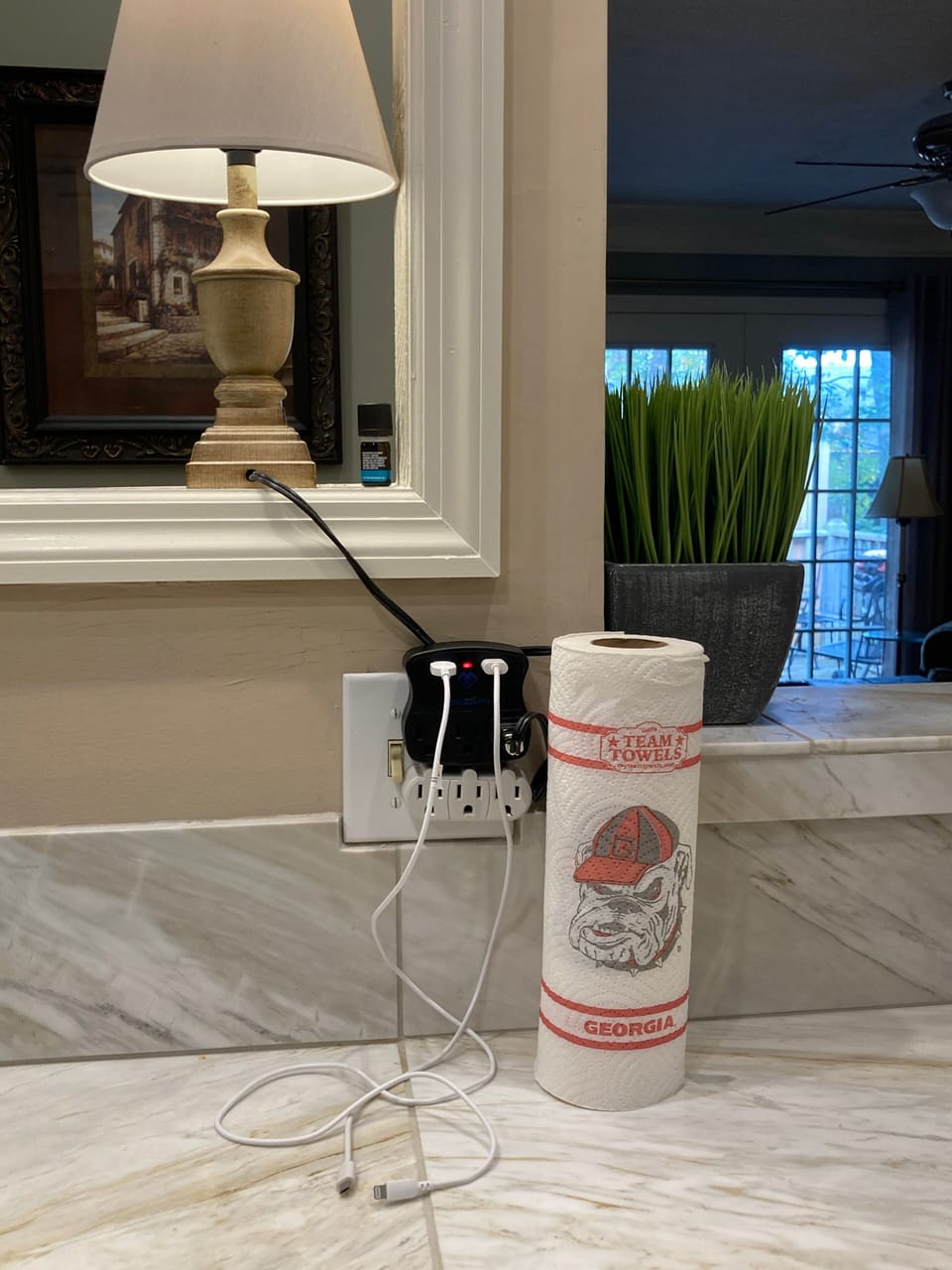 Charging station in the kitchen for iPhone and or Android.