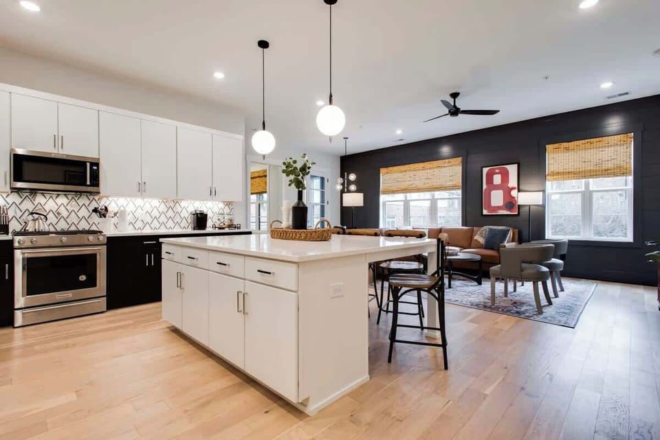 Our kitchen is fully equipped, boasting inviting bar seating for relaxed dining.