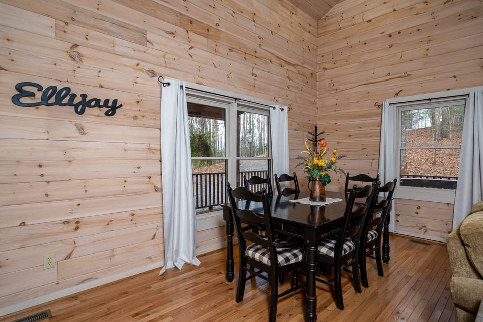 Enjoy family dinners, or card games, at our dining table.  