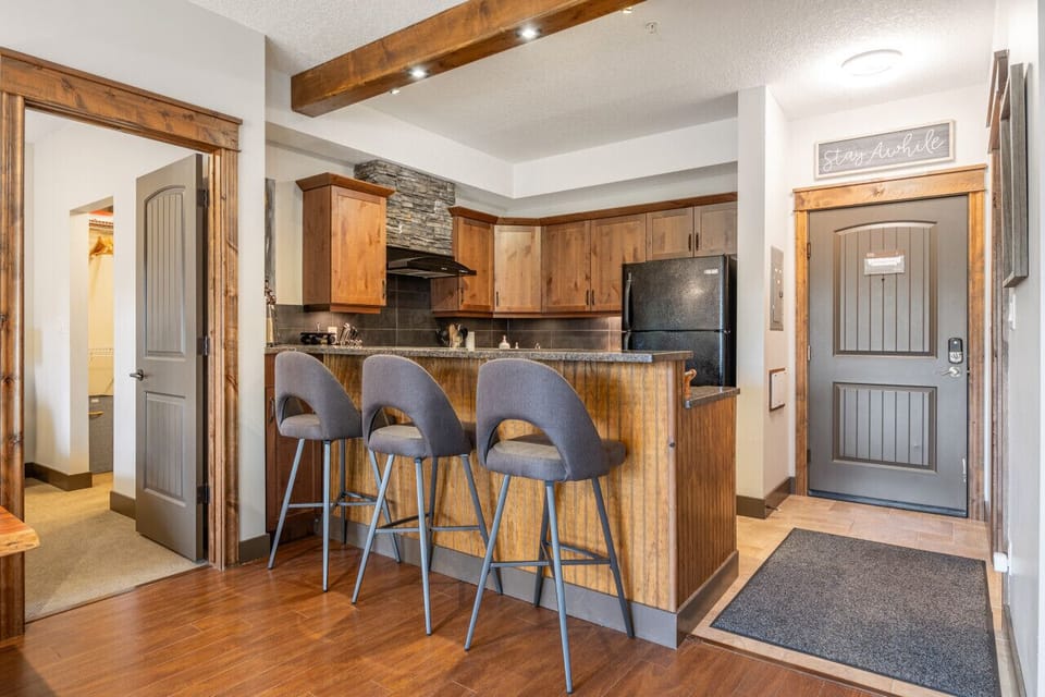 Full kitchen with a drip coffee machine, ground coffee, tea, sugar and basic condiments (ketchup, mustard and relish.)