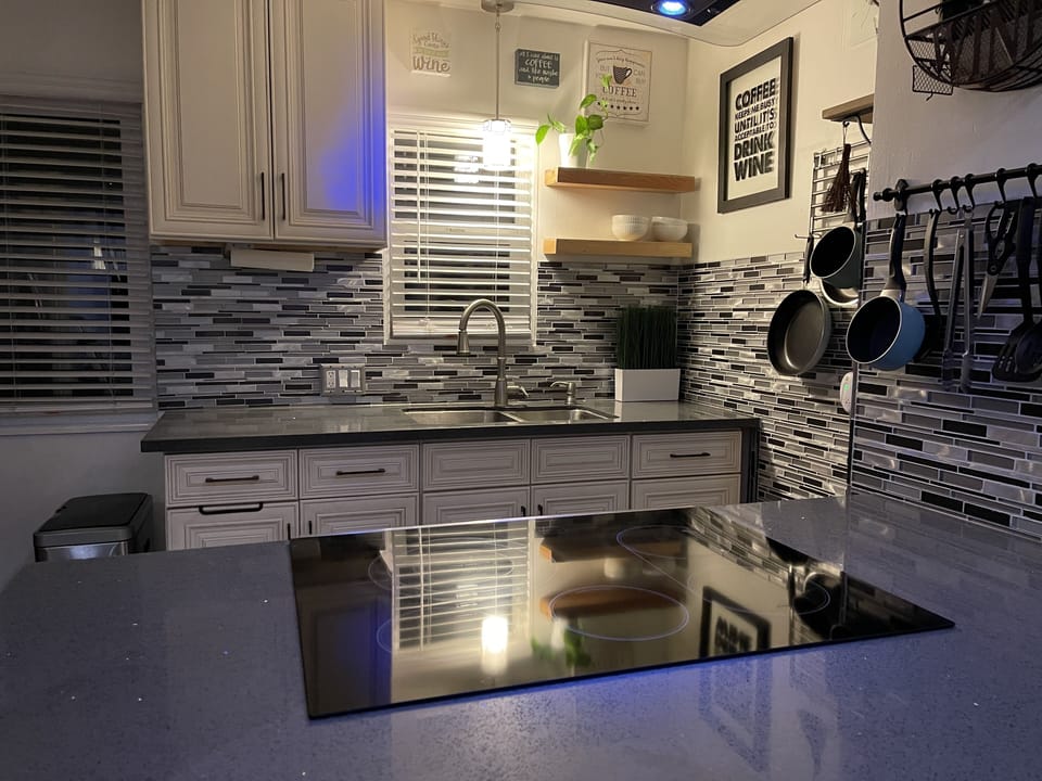 Kitchen with coffee maker, toaster