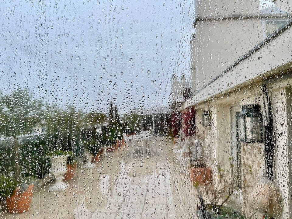 Terrace becomes art on a rainy day