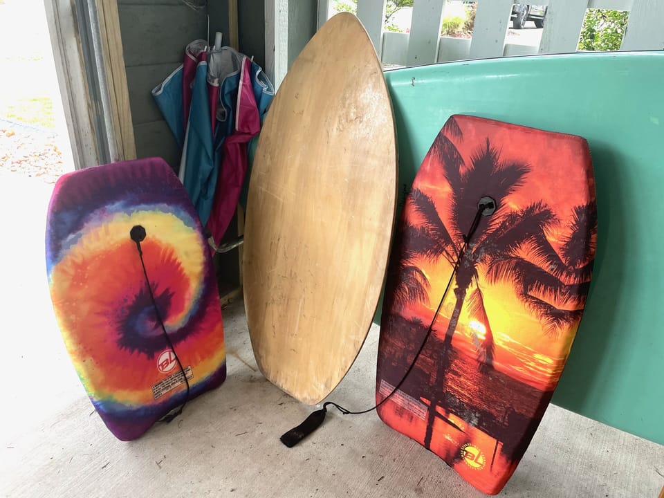 Stand-up paddle-board, buggie boards, and skim board. 