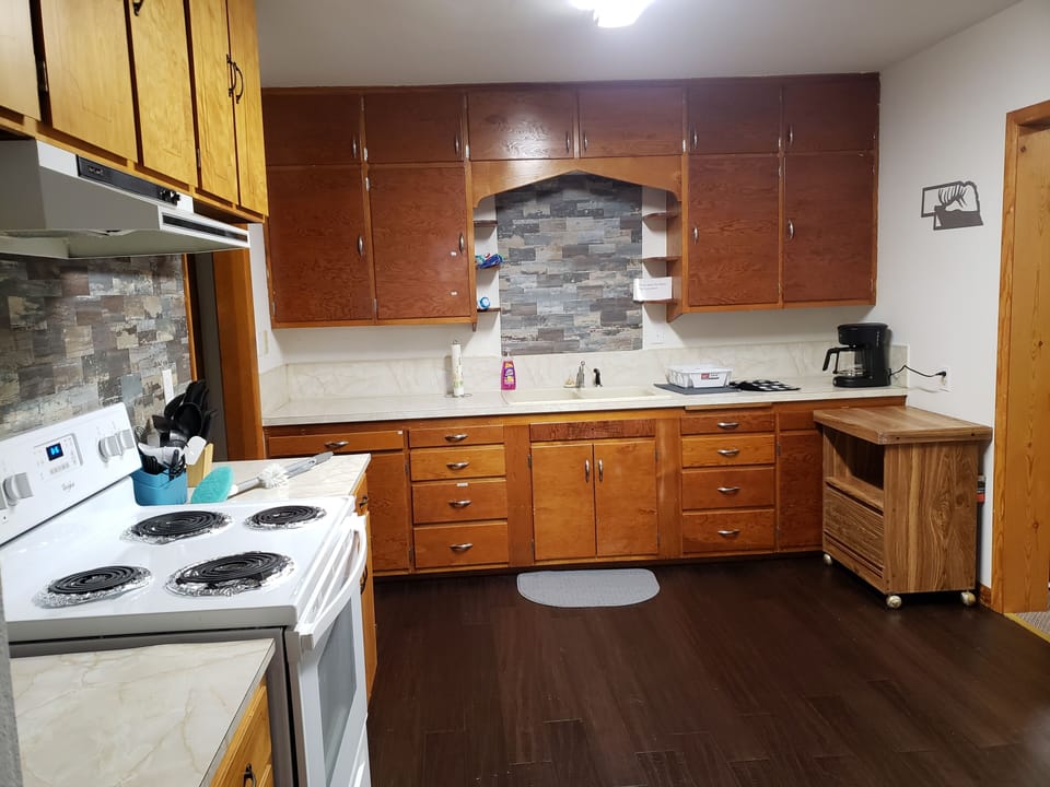 Full size oven and stove.  Full size Refrigerator
