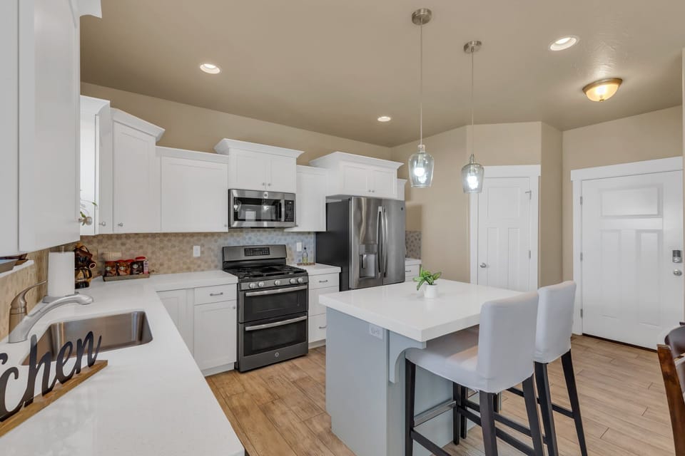 Cabinets are full of appliances