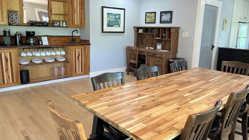 Large coffee bar area with plenty of hot beverage choices and all the fixings.