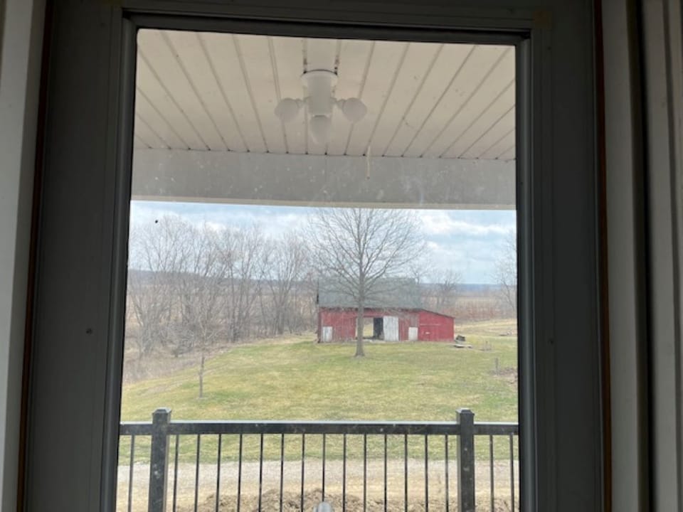 View of a barn from the front king size bedroom.