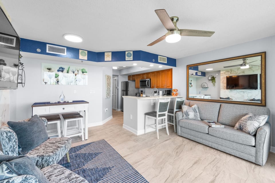 Living, dining, kitchen view