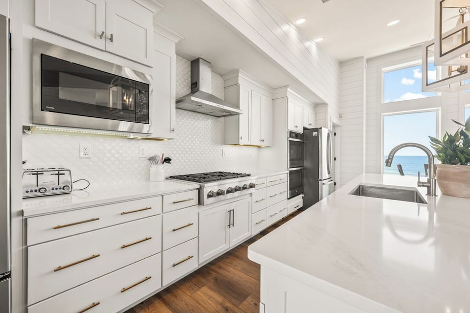 Kitchen with Bar Seating and Ocean Views on Third Level