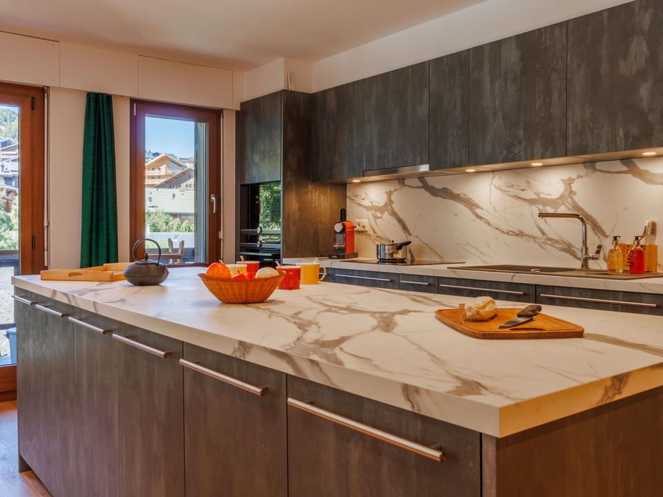 Wood, Flooring, Kitchen, Countertop, Interior Design, Floor, Cabinetry, Furniture, Kitchen Appliance, Wood Stain