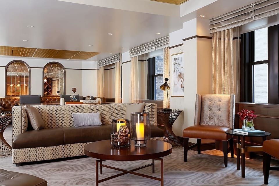 Stretch out on plush seating as daylight fills the room.