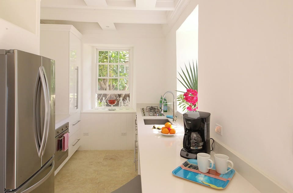Kitchen area is well equipped, with modern electrics, and large fridge/freezer.