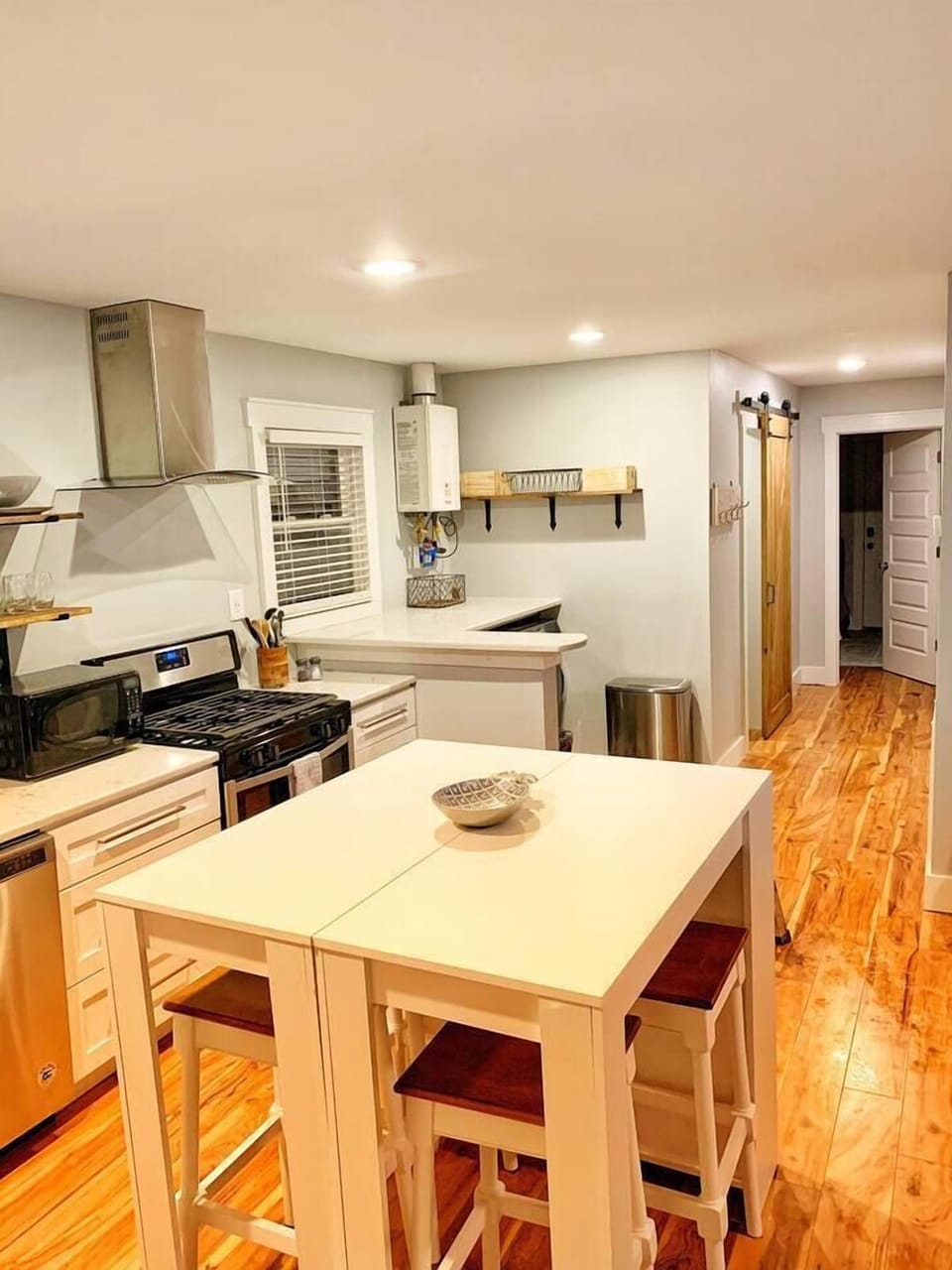 Gas stove, new cabinets and dishwasher, stove, fridge