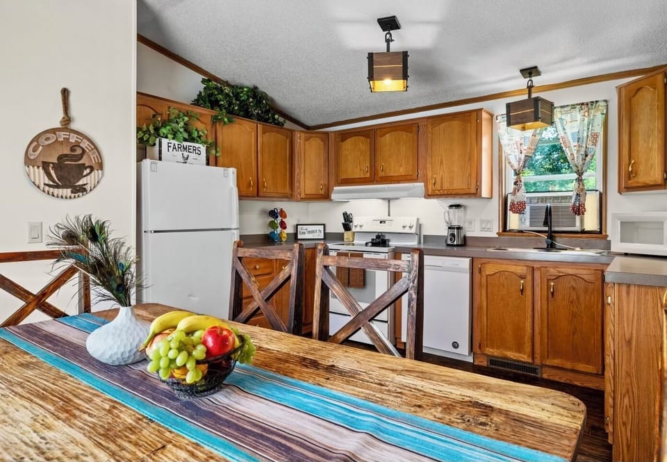 Want for nothing in the chef's kitchen, and enjoy a Brazilian wood dining table 