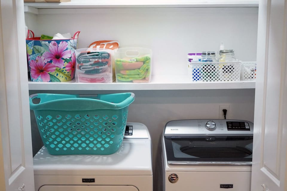 Beach towels and laundry soap starter provided