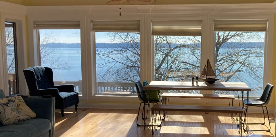 View during winter, full wall of windows (before floors were redone with LVP)