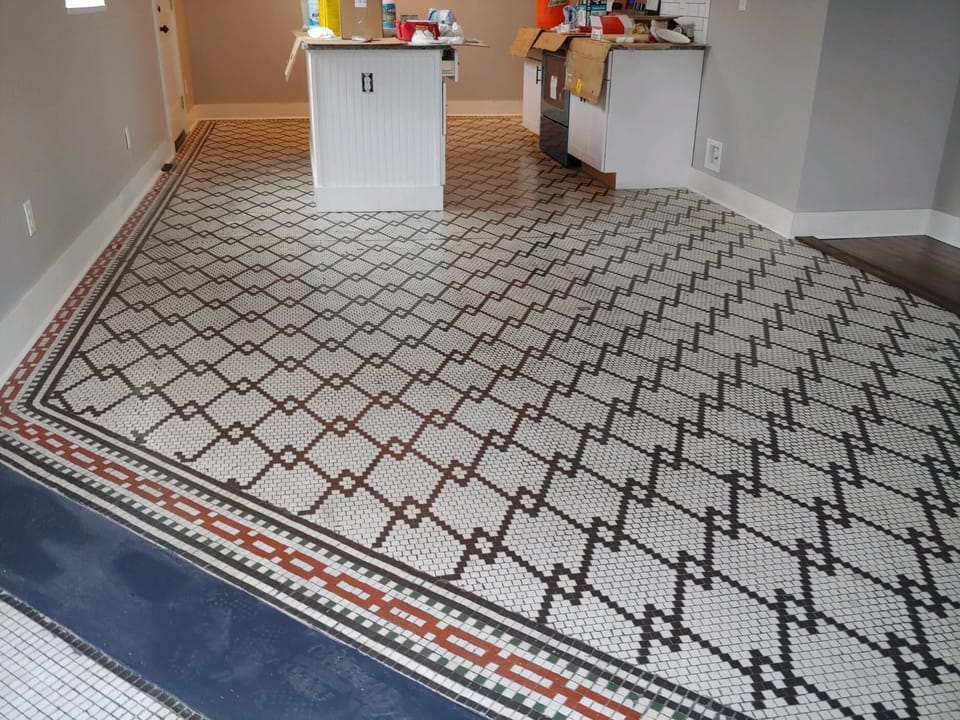 Original tile floor has been restored! What a "Hidden Treasure"!