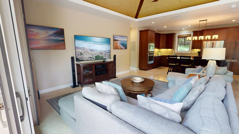 Open concept great room with lots of seating