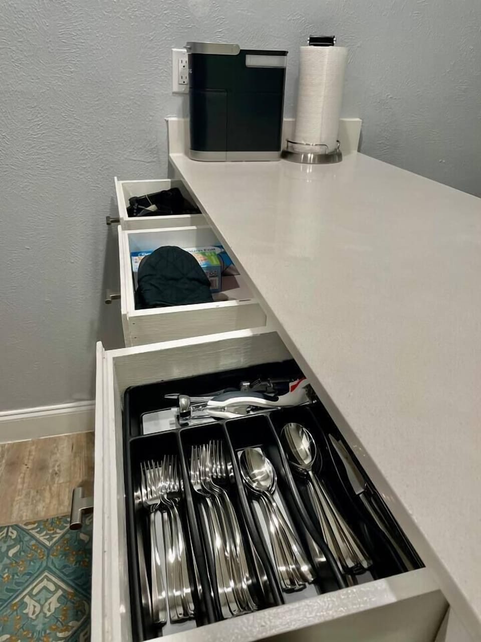 Fully stocked kitchen - equipped with Keurig, coffee pods, French Press, microwave, toaster oven, blender, Brita water pitcher and full set of cookware and dinnerware. 