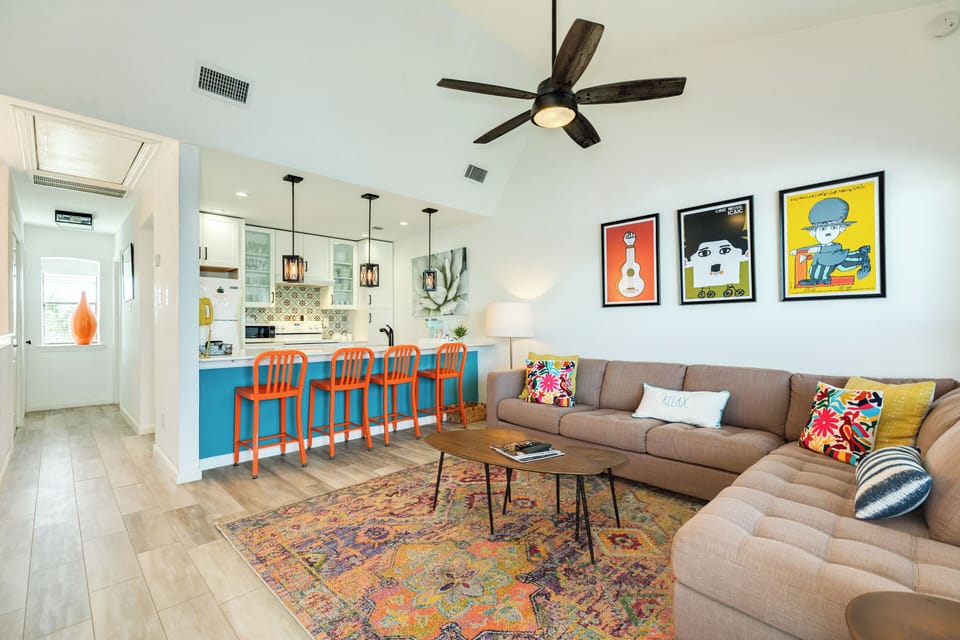 Bright and colorful open living area