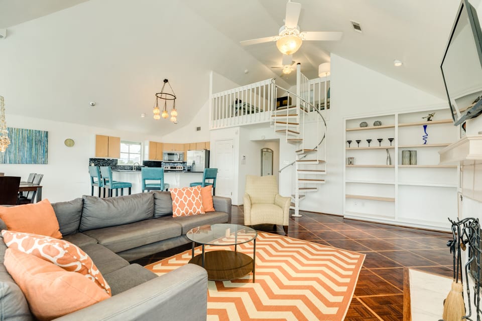 Spread out and relax on the large sectional