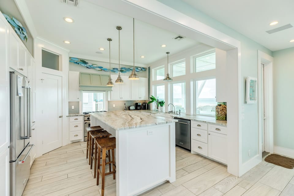 Kitchen island is perfect for serving or casual dining