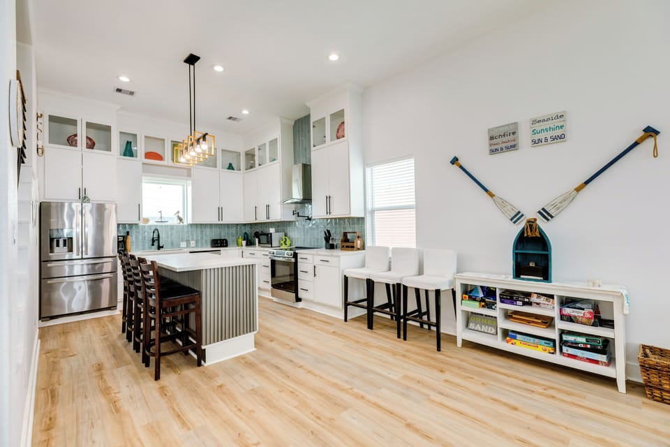 Grab a board game from the game library and have family game nights at the large dining table