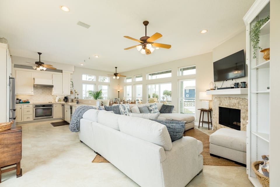 Wall of windows light up the living area