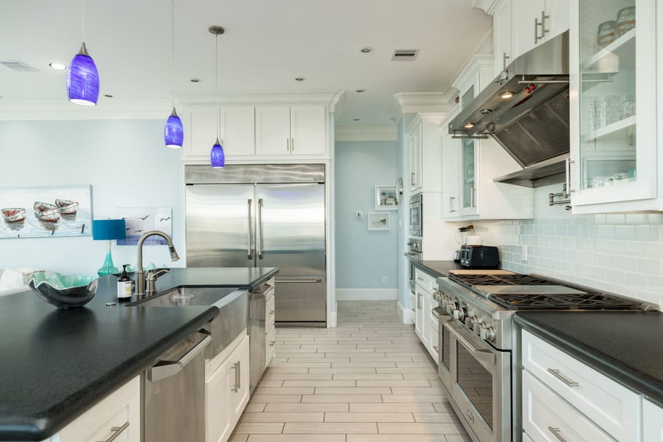 Fully equipped kitchen with stainless steel appliances