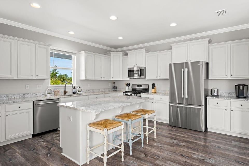 Kitchen is well stocked for a comfortable stay- coffee makers, blender, etc.  