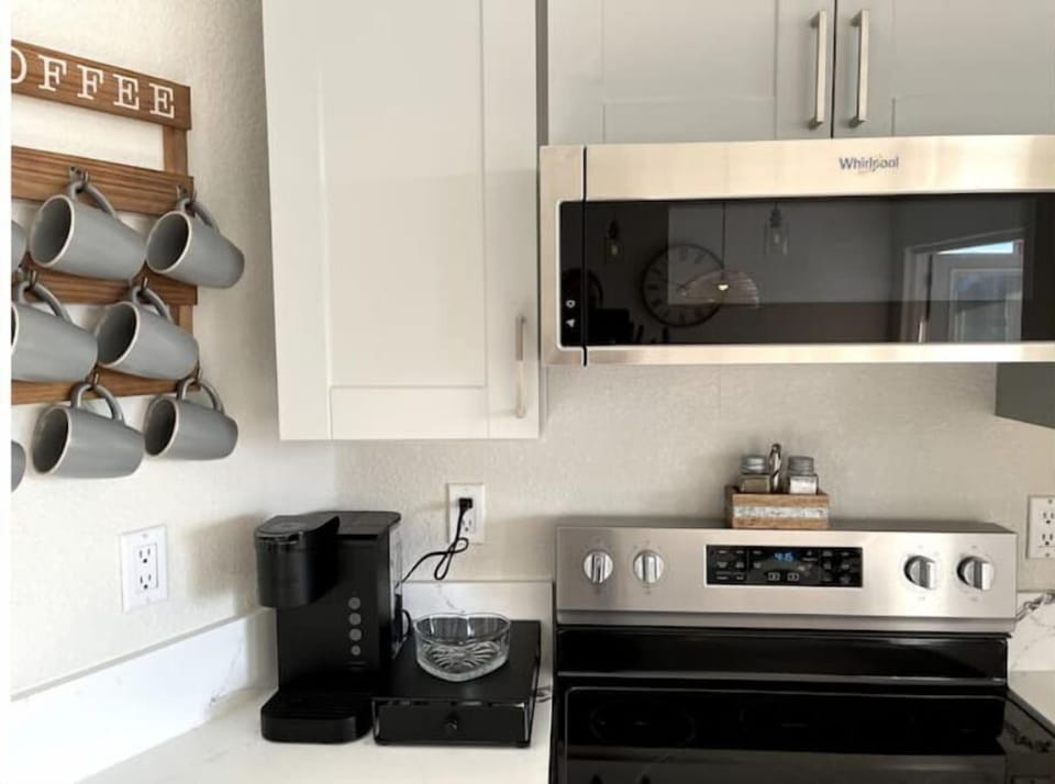 coffee station with Keurig, pods & sugars
