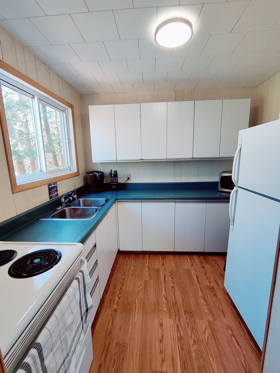 Fully equipped kitchen with conplimentary basic pantry items. 