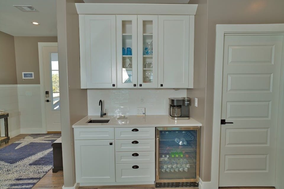 Coffee wet-bar with beverage refrigerator