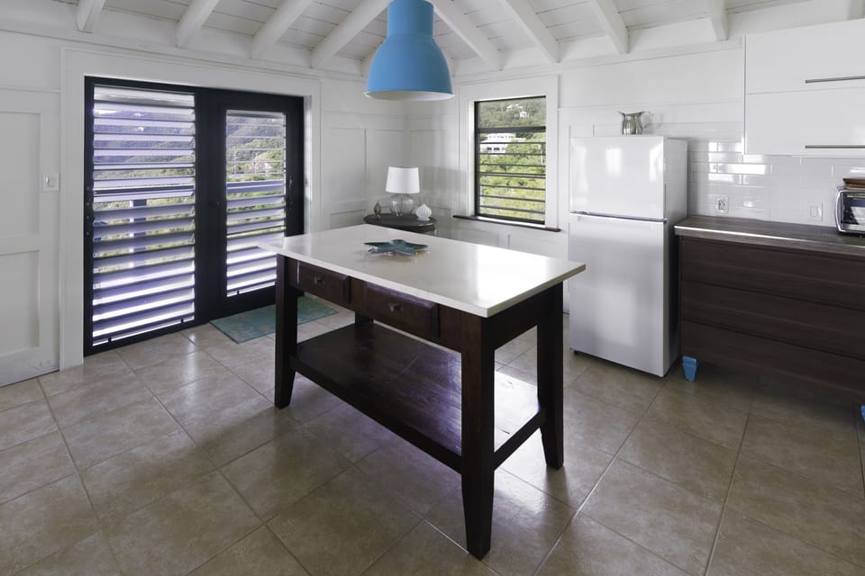 The large kitchen island is perfect for entertaining in the evenings