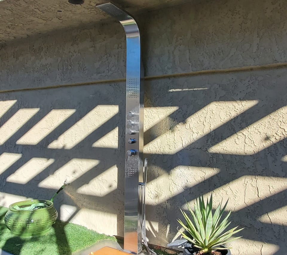 Outdoor hot and cold shower