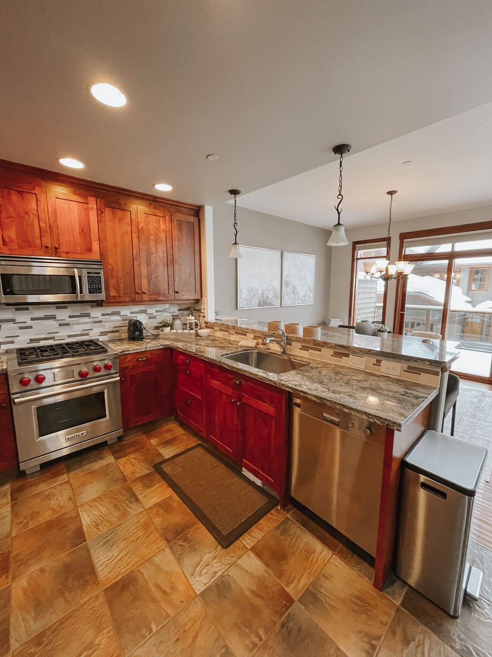 Beautiful, fully outfitted, luxury kitchen with Wolf range.