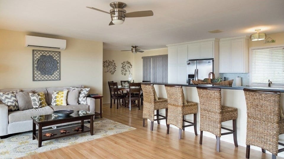 sleeper sofa in living room, A/C