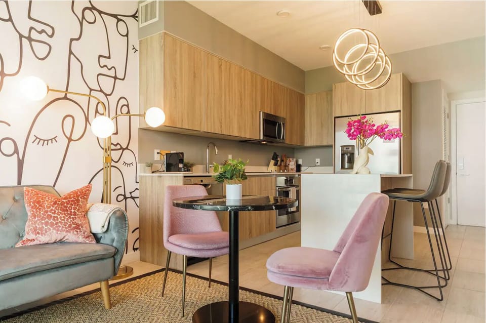 Another view of the open-concept kitchen and dining space.