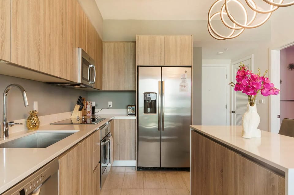 Sleek kitchen with high-end appliances