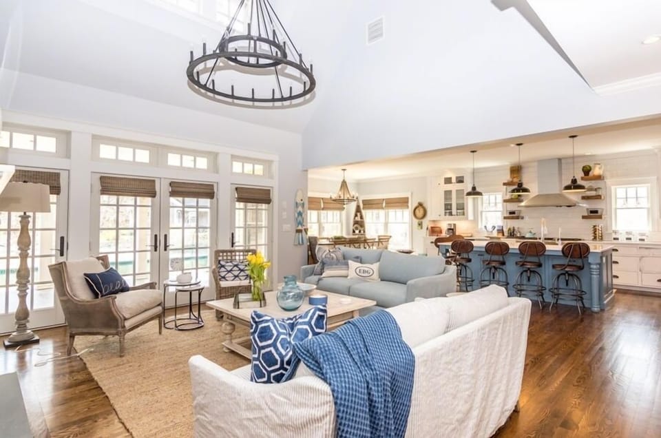 View Across Open Living, Dining and Kitchen